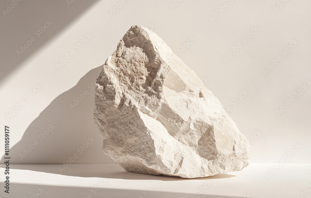 Aufkleber Natural white rock with textured surface under soft light on a minimalistic background for artistic display