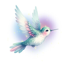 Obraz premium Colorful Hummingbird with Heart Background in Soft Pastel Shades