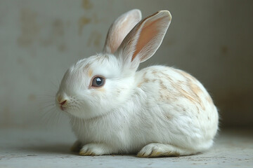 Fototapeta premium Adorable Young White Rabbit Sitting Calmly