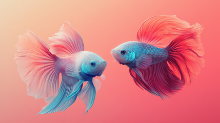 Obraz premium Colorful and Elegant Betta Fish Swimming Gracefully in Vibrant Pink and Blue Background for Artistic and Underwater Themes