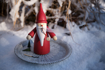 Handmade Santa Claus smoking figurine, traditional German Christmas decoration from the Erzgebirge...