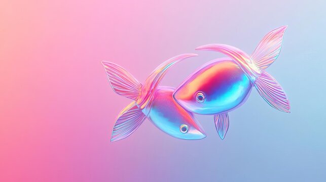 Pisces symbol crafted from iridescent material, reflecting shimmering cosmic waves, Pisces iridescent zodiac, dreamy celestial energy