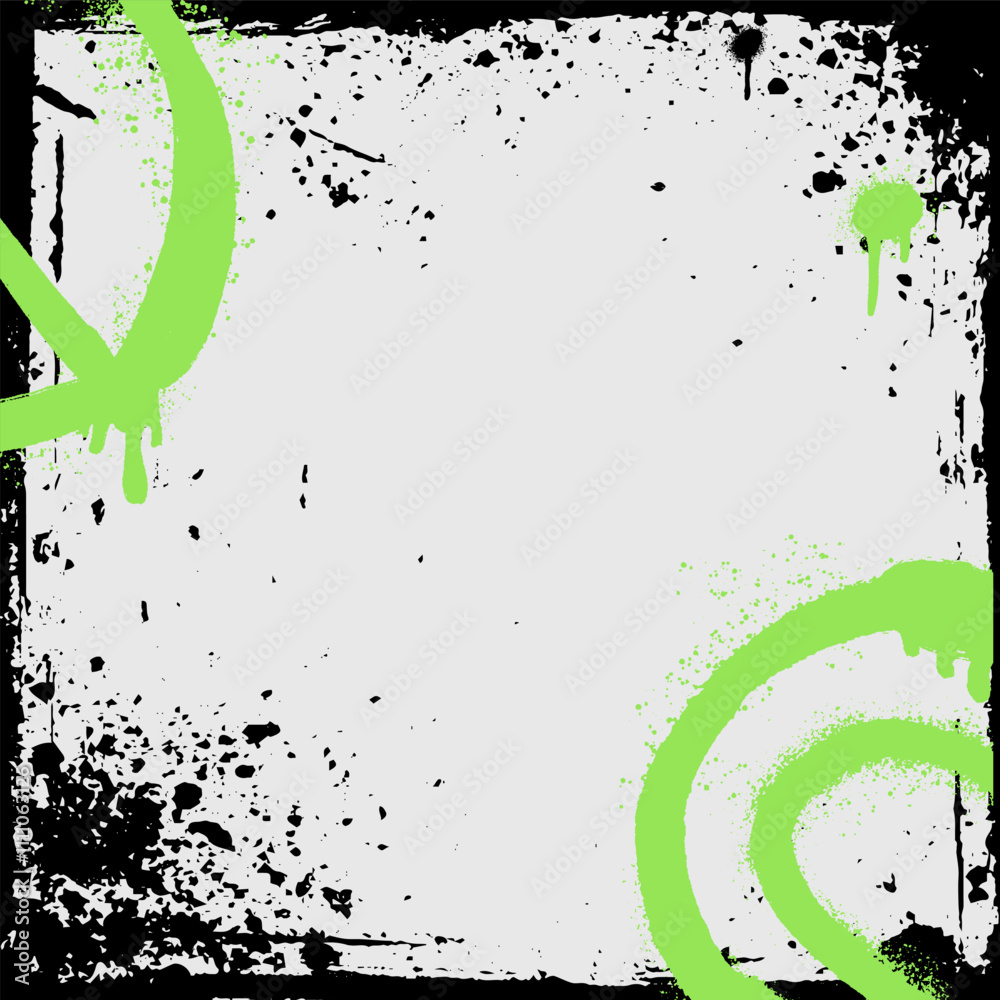 Poster graffiti punk urban frame with spray and acid texture. black vector brush strokes create rough edges