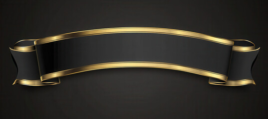 Elegant black ribbon banner with gold edge, perfect for invitations or announcements, adding touch of sophistication to any design