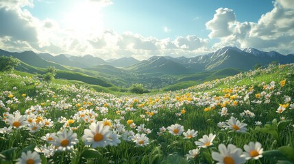 Fototapeta premium Many white and yellow flowers in a field