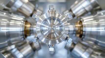 Throughput improvement tools display, modern industrial style, metal and glass, top view focus, with streamlined machinery background.