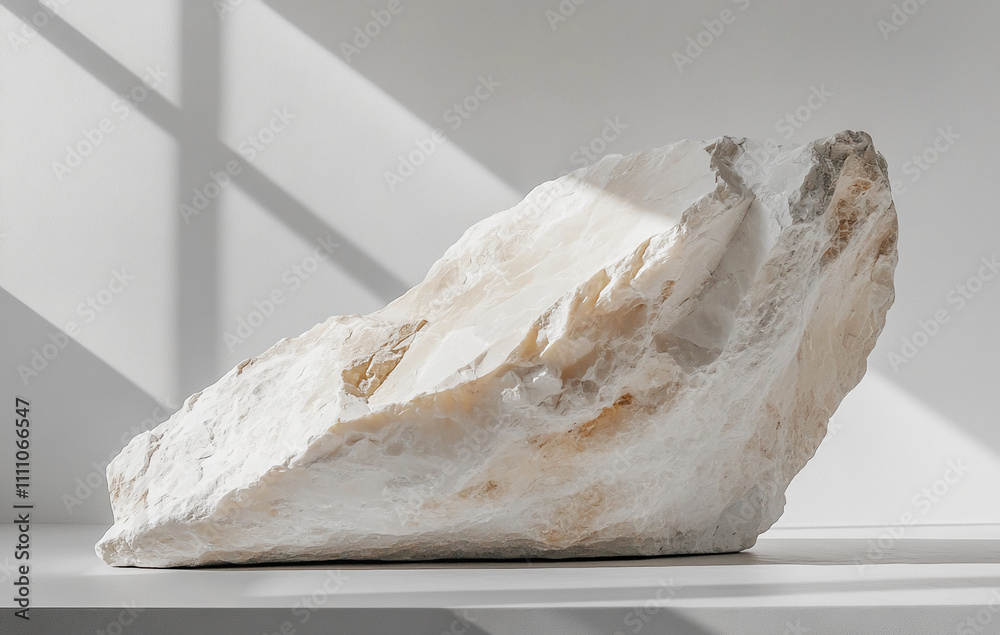 Poster unique natural rock sculpture showcasing textures and shadows in a minimalistic indoor setting