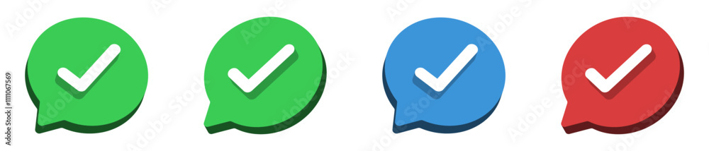Leinwandbilder 3d check mark tick icon with correct, accept checkmark icons green check box speech bubble frame - checkbox symbol sign