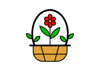 Floral Basket Drawing Vector Element.