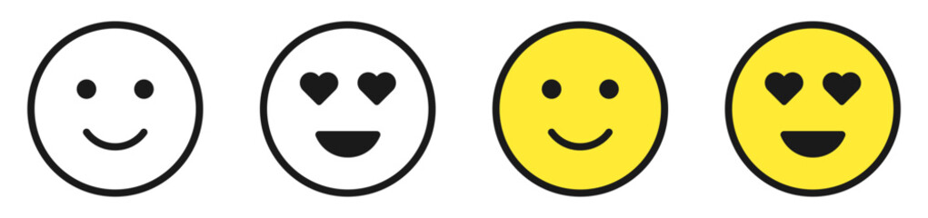 Happy smile face emoticon, emoji . Smiling emoticon face with heart eyes