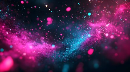 Obraz premium Abstract dynamic background with swirling pink and teal particles.