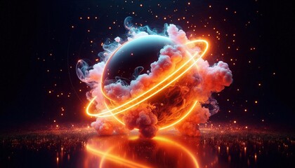 Fototapeta premium Neon Ball Drop with Orange and White Smoke for New Year Countdown