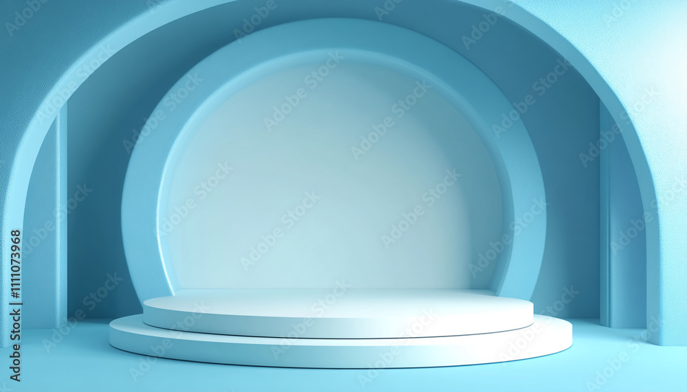 Poster modern minimalistic blue backdrop in a spacious studio designed for creative presentations or perfor