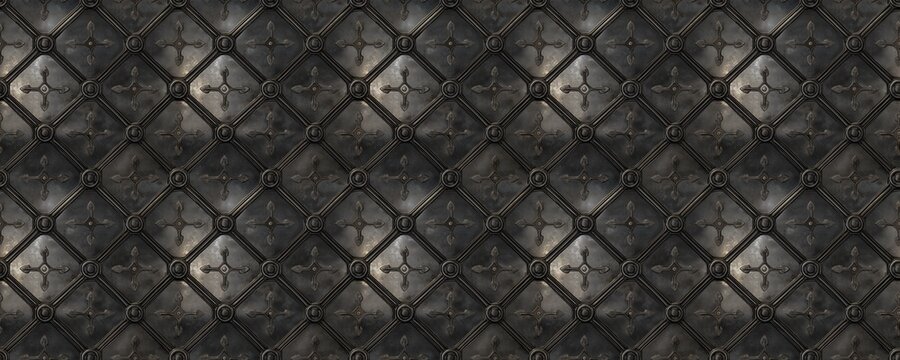seamless pattern of Dark gray black metal ornate cross pattern texture background gothic medieval style mystery elegance 
