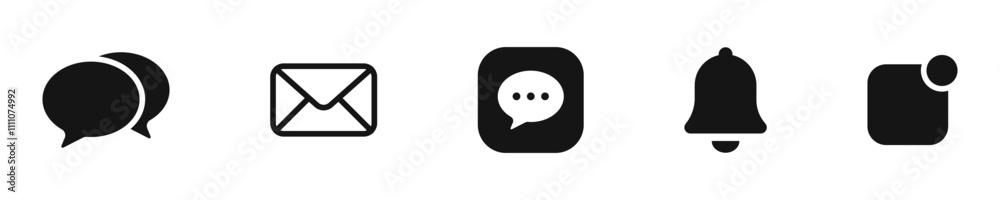 Aufkleber Notification bell icon set. New email message notification icon or alarm alert reminder icon sign. Love like with Notifications and chat message speech bubble icon - Web icons collection set