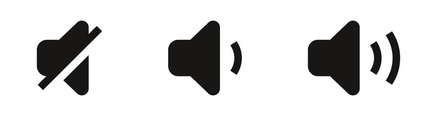 speaker, sound, volume icon set , low and hight level volume speaker icon. voice, audio, silent, mute icons in flat style for media player app and website