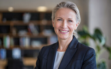 Fototapeta premium Old happy middle-aged business woman attorney
