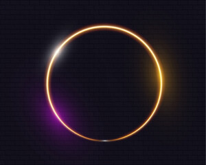 Neon glowing circular geometric shape with light effects, suitable for banners, advertising, and modern digital designs.
