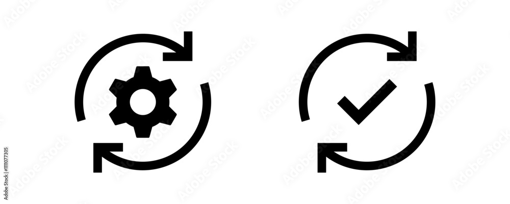 Fototapete gear icon with two arrows. settings icon with update, refresh, recycling, rotate signs - sync process icon set with check mark tick symbol. update icon symbol. Software upgrade concept