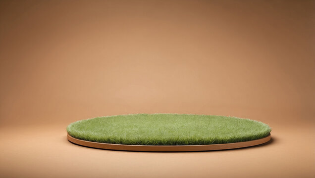 green grass podium circle on brown pastel background