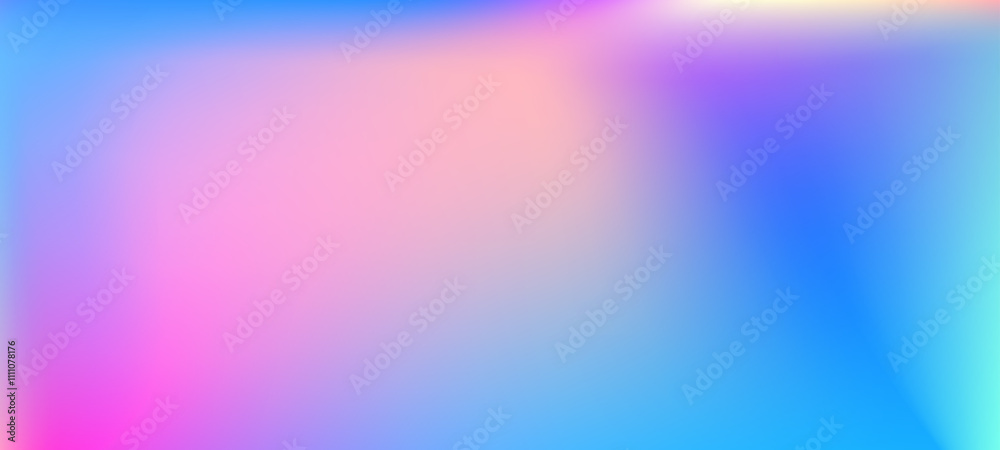Poster Ombre rainbow pattern with soft chrome holograph background. Abstract blurry gradient in iridescent pink and blue.