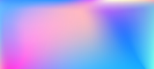 Ombre rainbow pattern with soft chrome holograph background. Abstract blurry gradient in iridescent pink and blue.