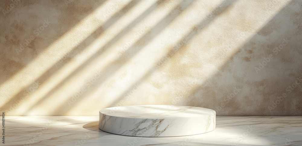 Aufkleber Elegant marble display platform with soft lighting in a minimalistic interior space