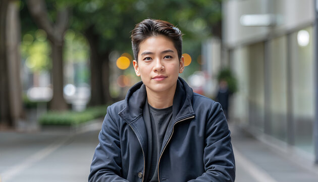 Headshot portrait of handsome guy 19, 20 years old, looking at camera