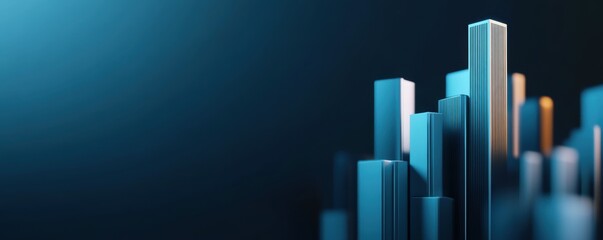 Obraz premium Abstract blue and orange geometric cityscape with gradient lighting on a dark background.