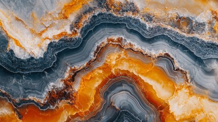 Close-up of swirling orange, gray, and white agate stone