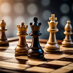 Fototapeta premium chess pieces on the chessboard closeup photography