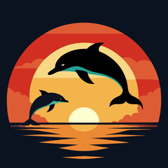 Fototapeta premium Dolphins jumping over a sunset.