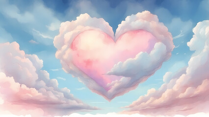 Obraz premium Heart-Shaped Cloud in Sky, Dreamy Pastel Colors, Romantic Fantasy Art