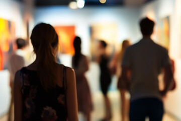 Blurred Crowd at an Exhibition, Capturing the Atmosphere of Networking and Art Appreciation