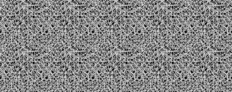 seamless pattern of Abstract tangled white lines black background chaotic texture design graphic art modern style 