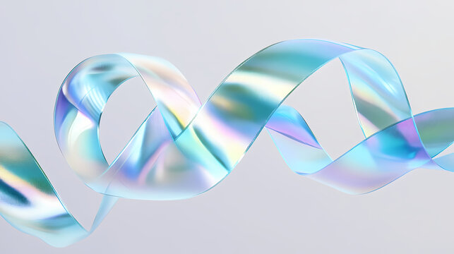 Holographic foil ribbon floating in mid-air creating a unique iridescent effect on a plain background. Iridescent. Illustration