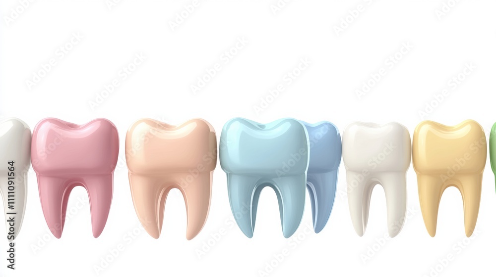 Poster Colorful implants are shown alongside healthy teeth in a clear format on a white background, suitable for informative text placement. Generative AI