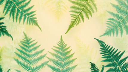 A background of delicate ferns in soft green tones on a pale pastel background