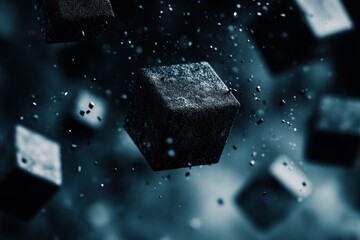 Abstract Dark Cubes Floating in Space: A Digital Art Piece
