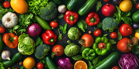  Fresh Assorted Vegetables Displayed on Rustic Dark Table