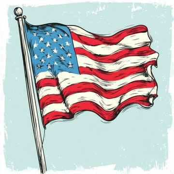 recommend clip art: Vibrant american flag waving against a soft blue background