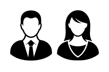 Avatar profile icon set including male and female on white.
