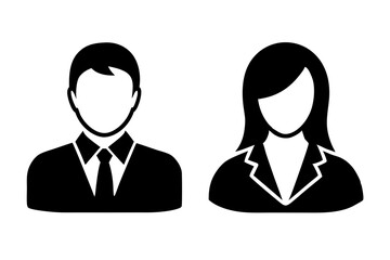 Avatar profile icon set including male and female on white.