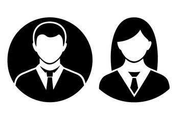 Avatar profile icon set including male and female on white.