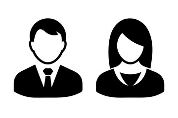 Avatar profile icon set including male and female on white.