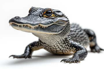 Fototapeta premium Young American Alligator Close Up White Background