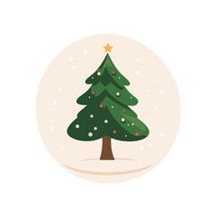 Cartoon Christmas tree with ornaments and a star on top.