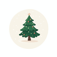 Cartoon Christmas tree with ornaments and a star on top.