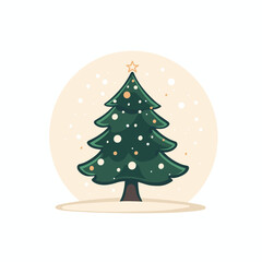 Cartoon Christmas tree with ornaments and a star on top.