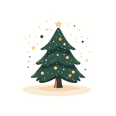 Cartoon Christmas tree with ornaments and a star on top.